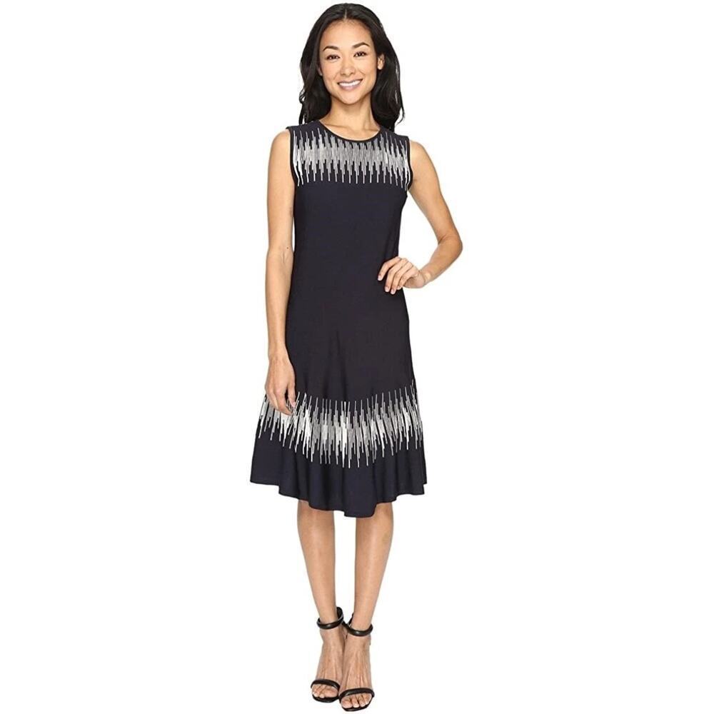 NIC+ZOE Breaking Waves Knit Sleeveless Dress Small‎ Petite Black White